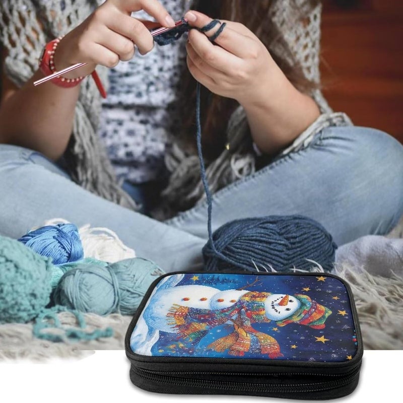 Vanideaoty Store Snowman Crochet Hook Case Portable Stars Knitting Needle Case with Web Pockets Crochet Storage Organizer for Trave - Image 2